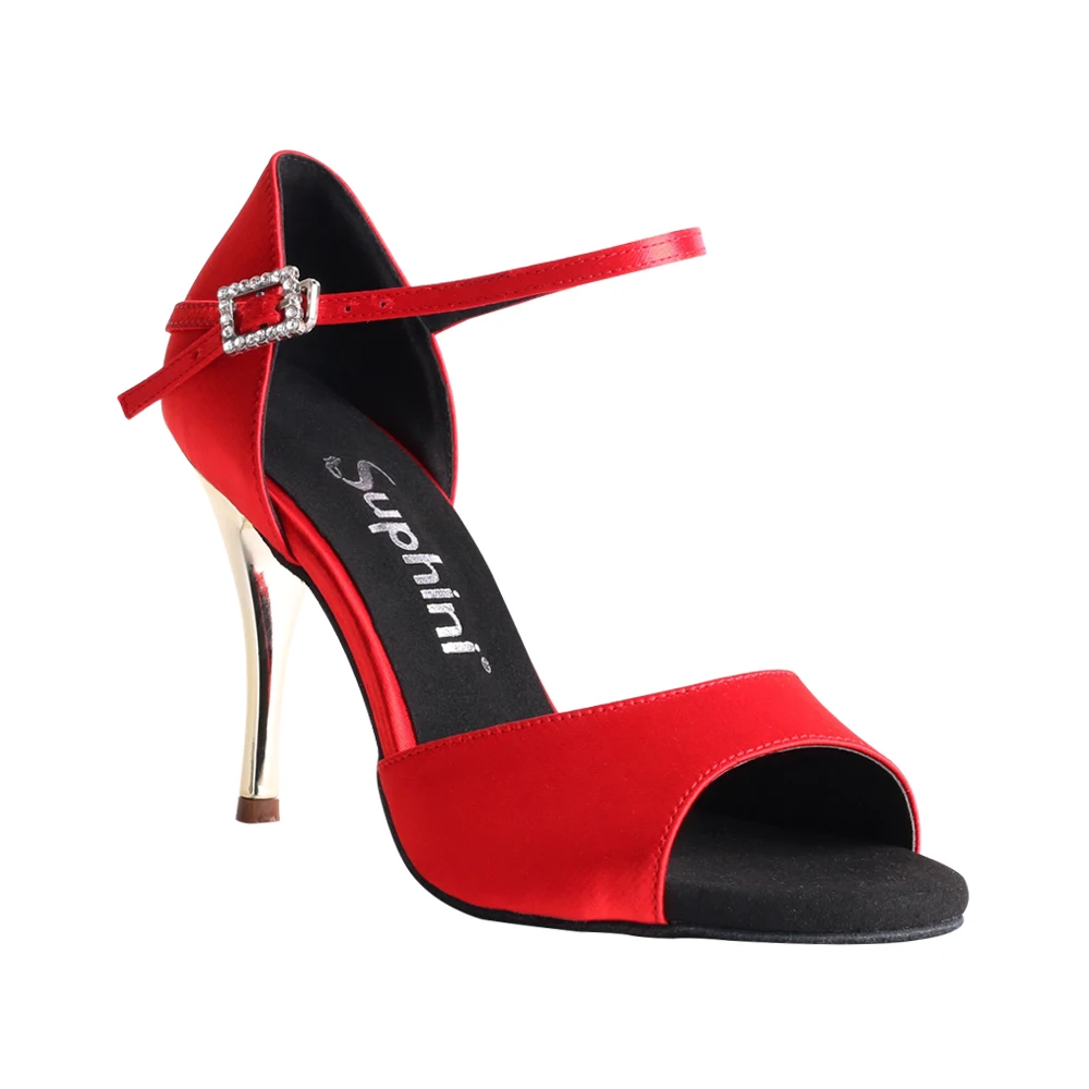 
Suphini red satin slim heel dance shoes high heel sandals for women party dance club high heel shoes 