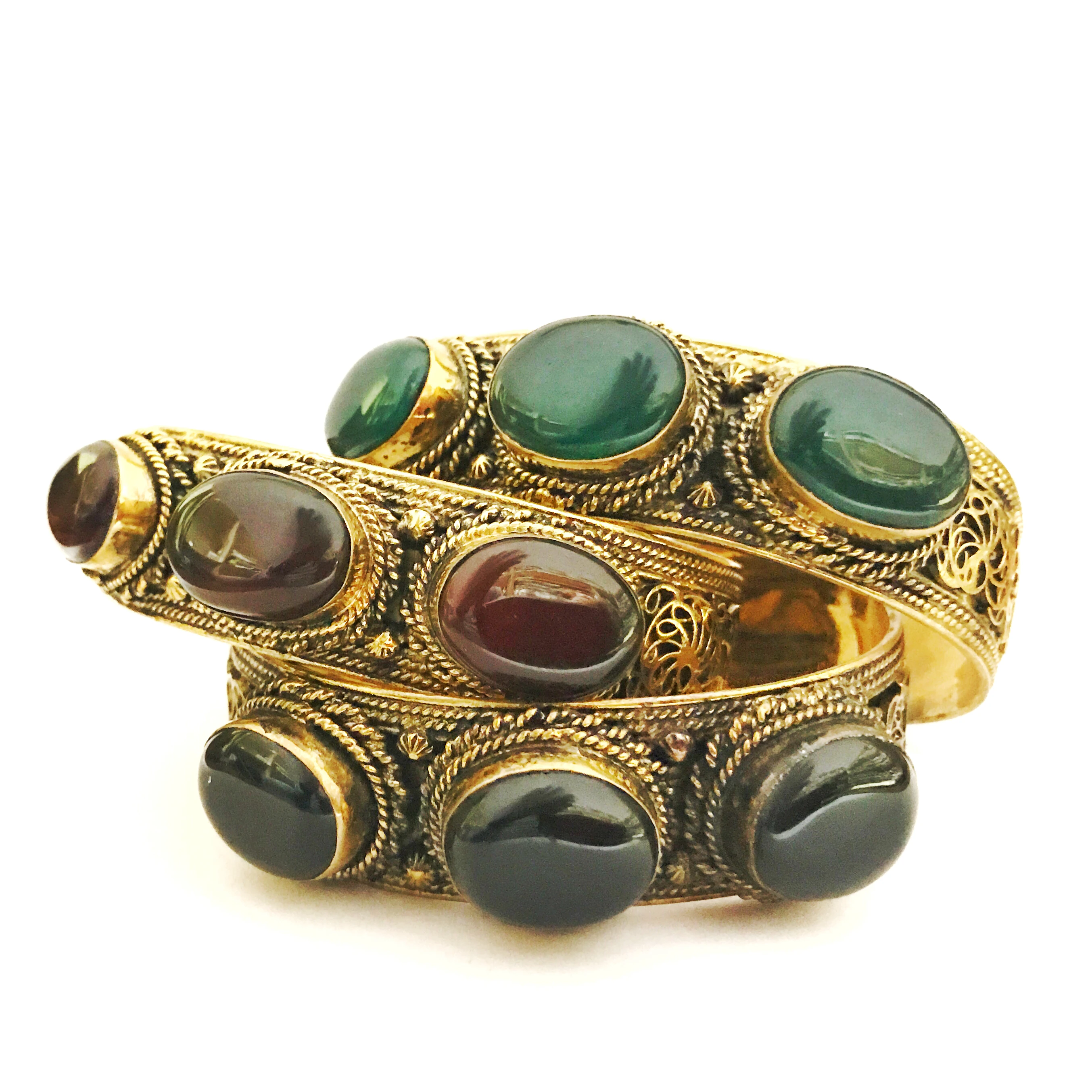 Handmade Natural Cabochon Stone Bracelet Cuff Fashionable Stylish Made in India in copper Antique Gold Plated Free Size