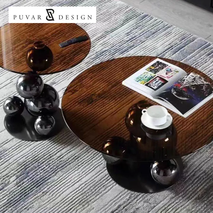 Italy Style New Design Living Room Modern Round Coffee Table with Iron Base Tempered Glass Top