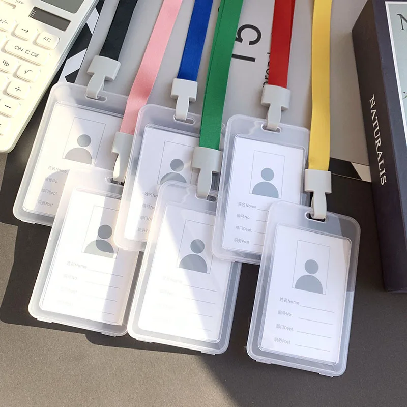 Double-sided Transparent Work Card Holder Lanyard Plastic ID Holder Staff Card Hangers Student Card Holders