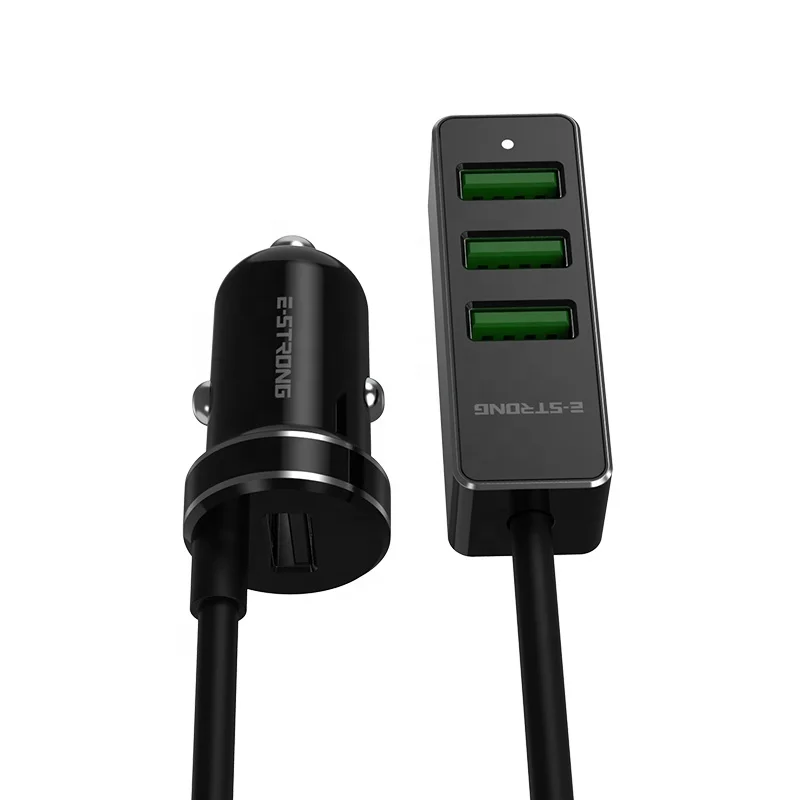 Car Phone Charger Back Seat Charging 6.2A Fast USB Car Charger Cigarette Lighter Socket Adapter with Extension Cable