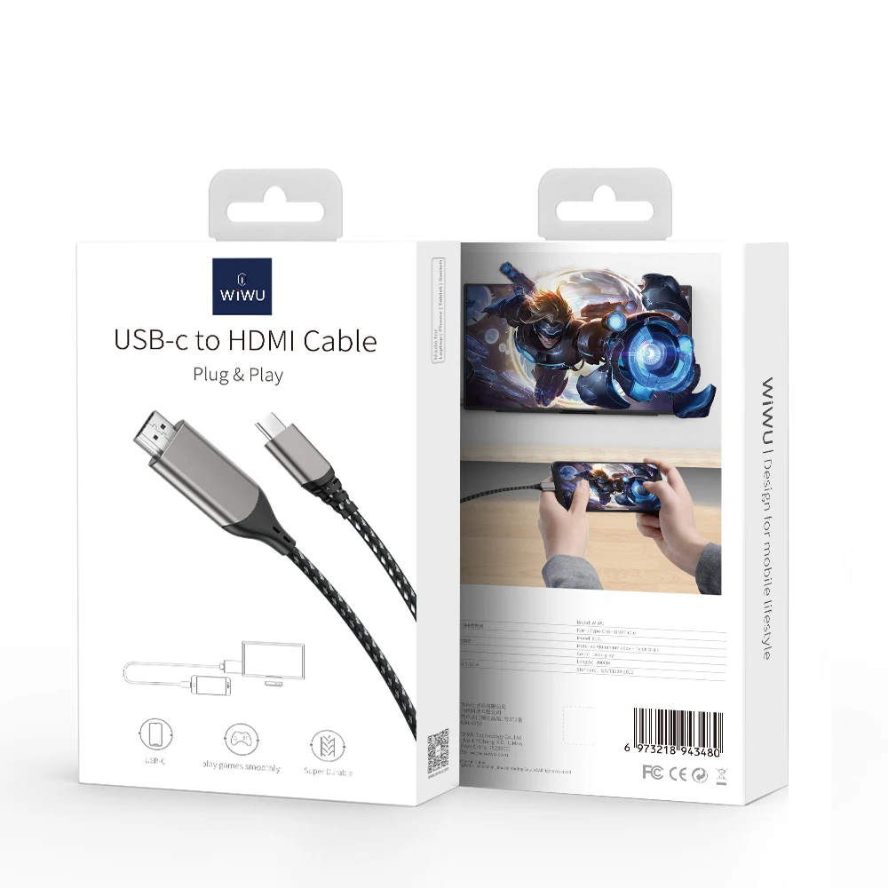 WiWU USB C to HD*I Cable 4K Adapter High Speed Braided Cord Connect Laptop and Phone to TV Compatible with Iphone/Ipad