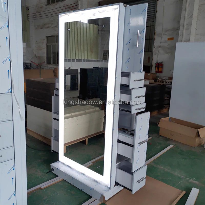 styling custom logo double side drawers handheld mirror counter hair oval station salon mirror