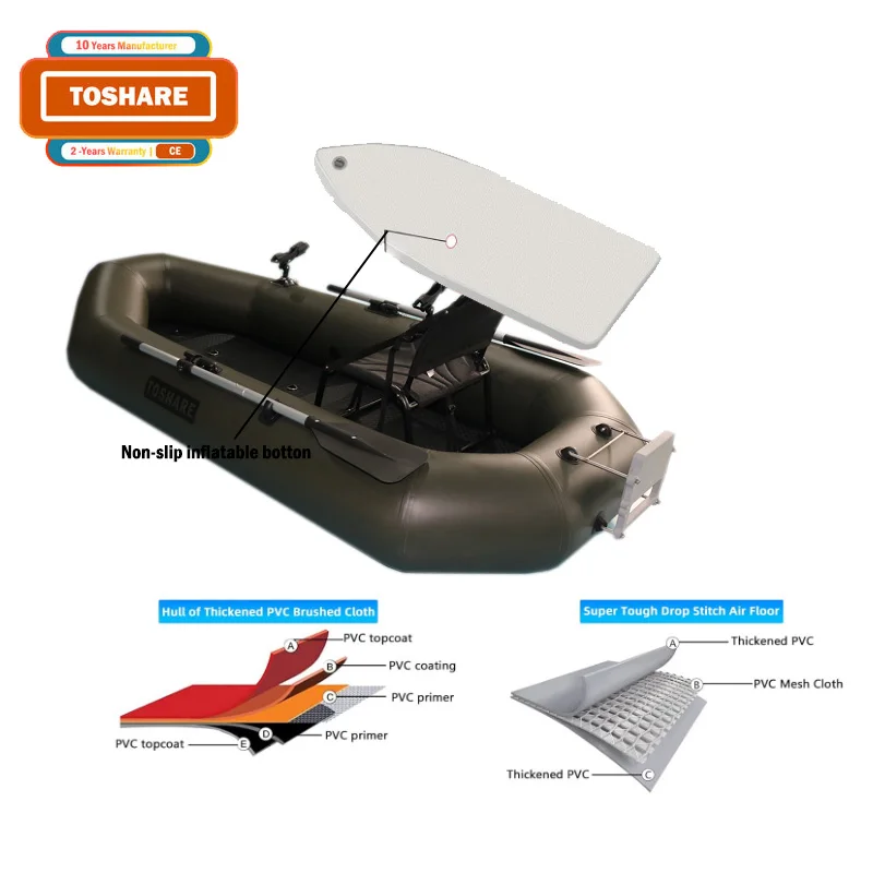 Toshare OEM Fashion design pvc inflatable fishing boat aluminum floor Cheap Chinese Inflatable boat Customizable decals