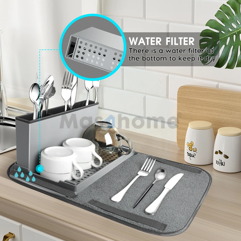 Masthome newly multifunctional microfiber Dish Drying Rack Mat foldable Kitchen Dish rack Mat