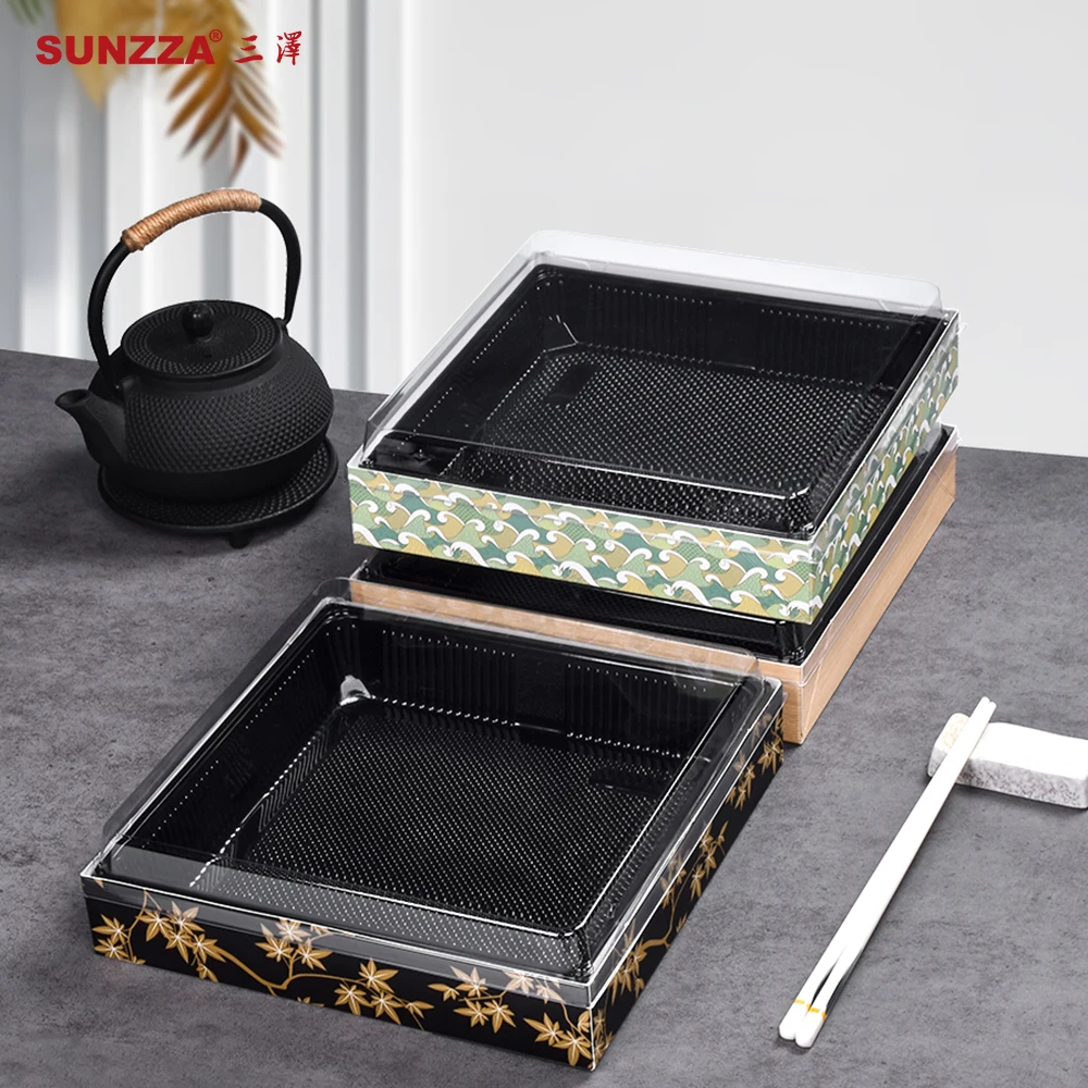 Sunzza elegant paper square fruit package boxes disposable cutting fruit sushi container take away dessert cake gift packaging