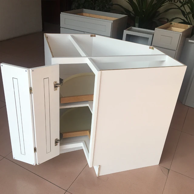 90 Degree Open Door Corner Kitchen Cabinet with Turntable Lazy Susan Storage Made in China Solid Wood Base Cabinets 1 Set Modern
