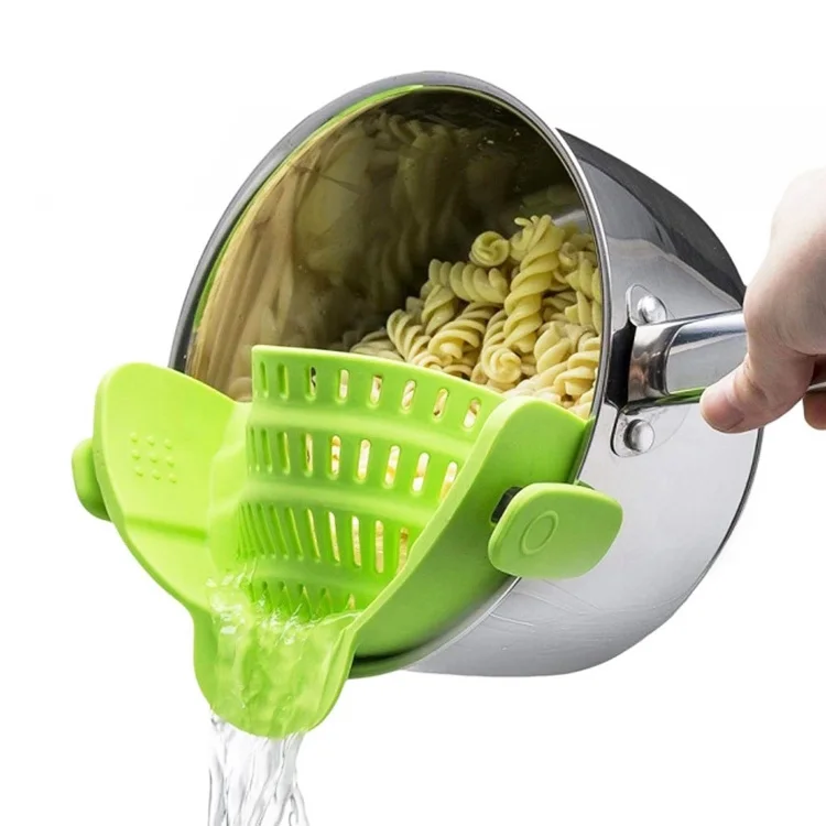Amazon hot selling kitchen strainer silicone colander,multi colors silicone strainer fits all pot sizes