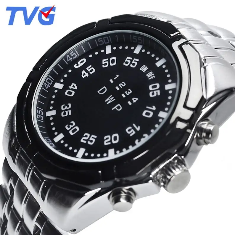 TVG 3101 New LED Male Digital Watch  Cool Fashion Creative Bling  Original Stainless Steel Electronic Digital WristWatch