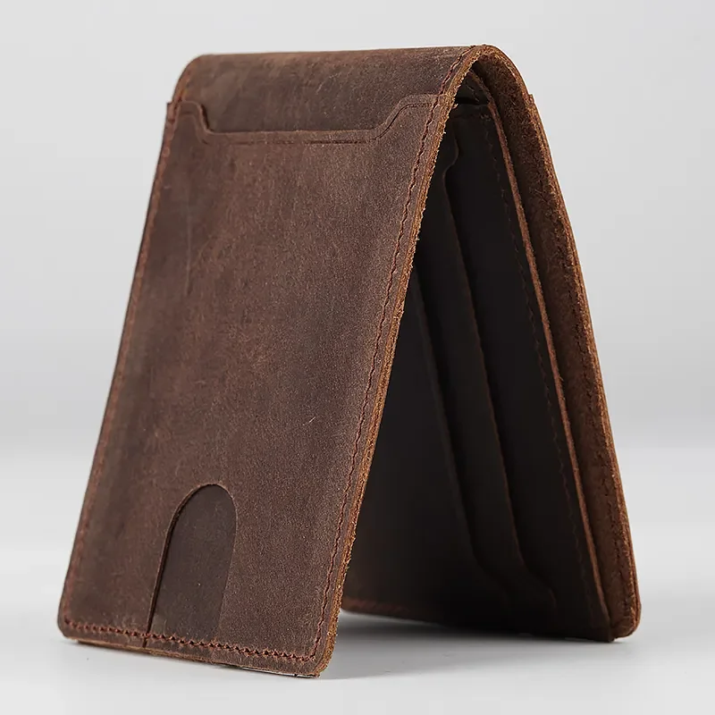 С функцией блокировки RFID мужские кошельки из натуральной кожи, изготовленные на заказ минималистский Тонкий Двойные мужской кошелек из натуральной кожи для мужчин