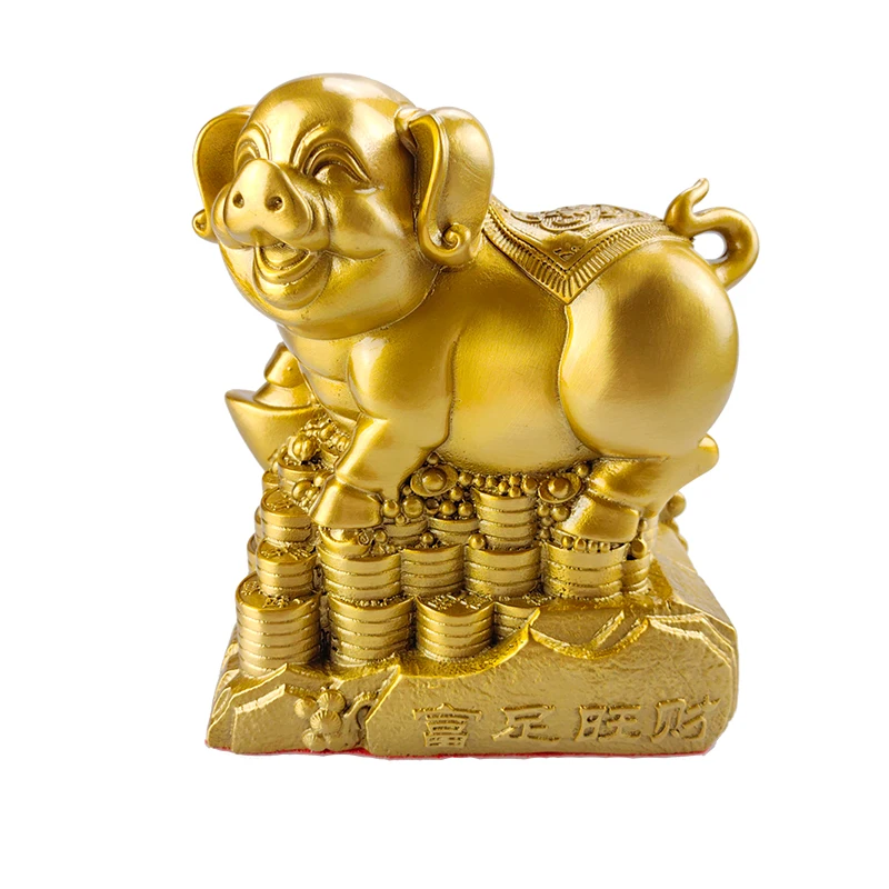 Chinese traditional brass lucky pig decoration golden accent pieces home decor copper golden pig ornaments metal crafts