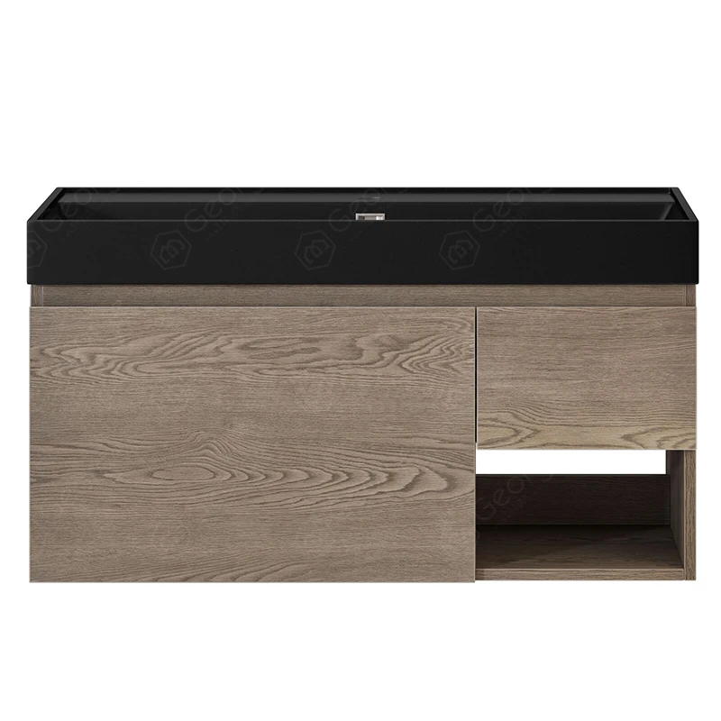 MDF/ PVC/ Plywood bathroom vanity cabinets with light mirror and slab basin sink for home