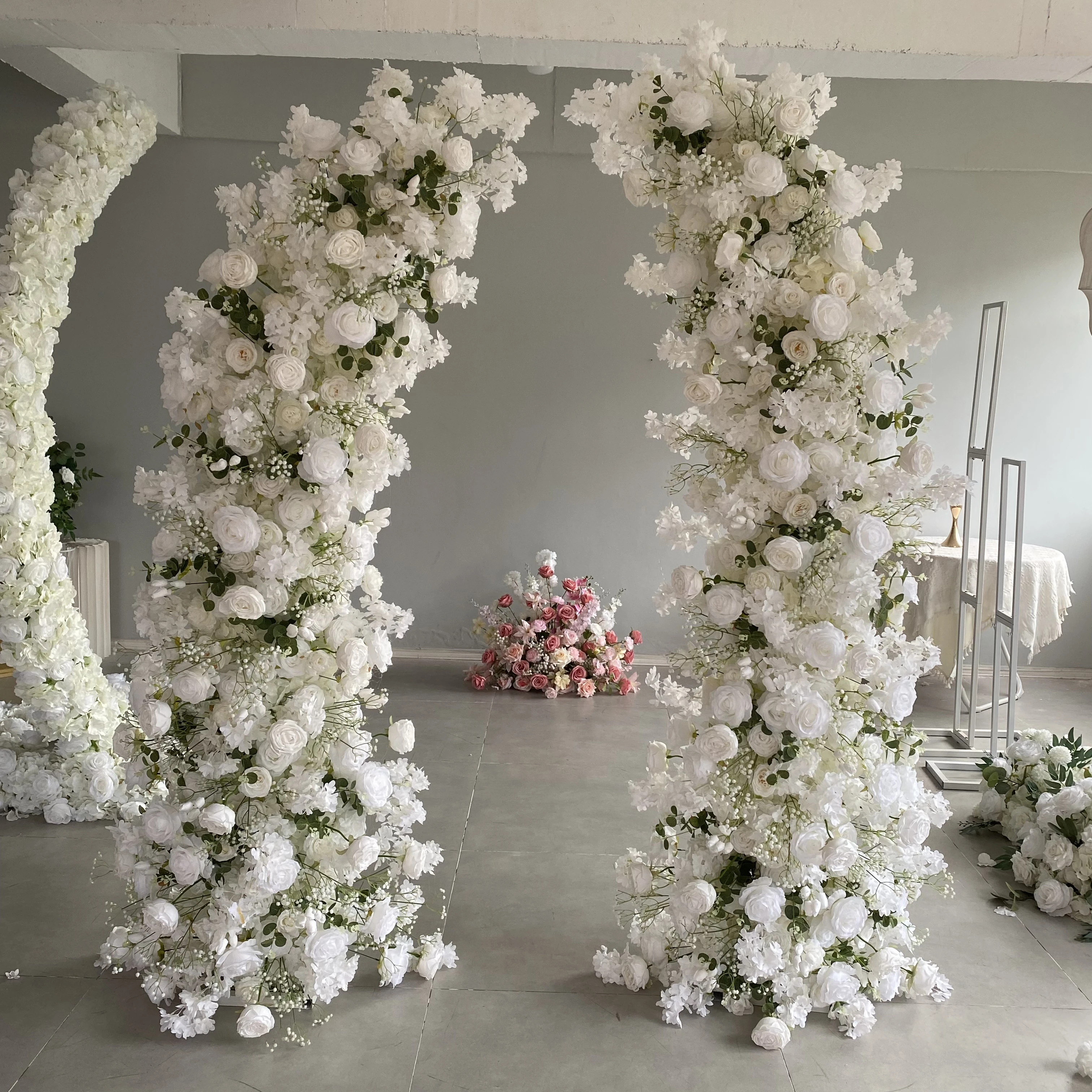 KE-HOA004 Wedding Rose Horn Flower Arch Backdrop Wedding Arch Flower Arrangement Artificial Silk Flower Arch Decoration