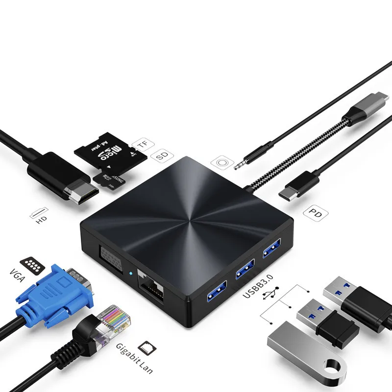 Usb c концентратор 10 в 1 Тип с ethernet 1000 Мбит/с гигабитный 3 порта USB/SD/TF Аудио для Macbook Pro Air