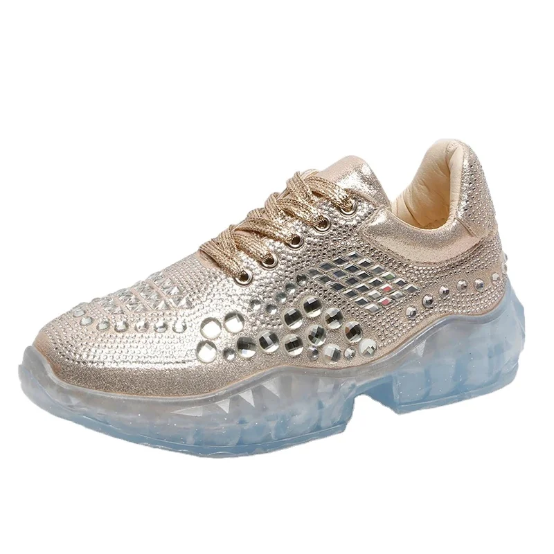 Topsion 2019 Fashion lady women heel platform silver glitter diamond dad balanciaga shoes