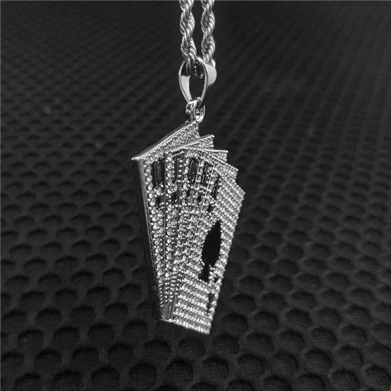 Sell luxury fadeless ice out full diamond cubic zircon silver gold Rhinestone poker pendant necklace jewelry