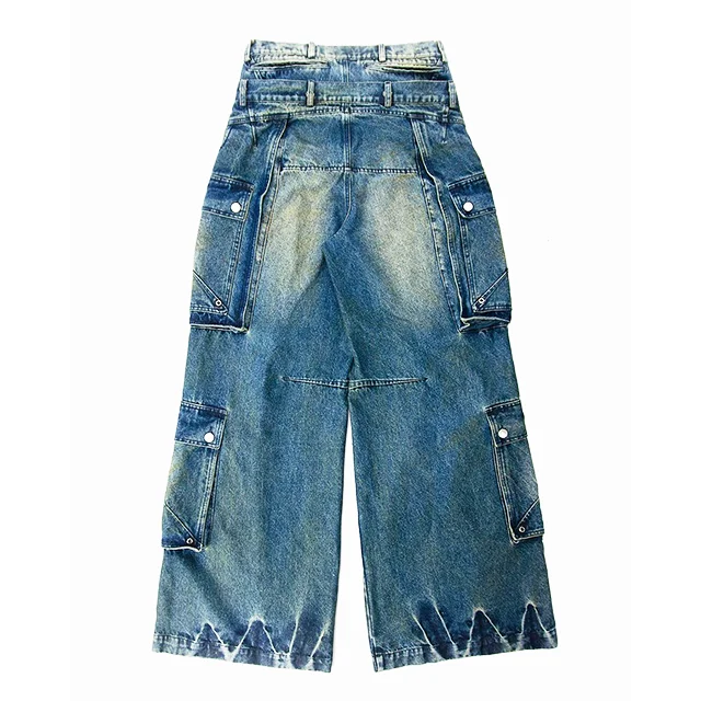 Custom Embossing mud washed custom logo brand baggy jeans distressed ripped jeans for men
