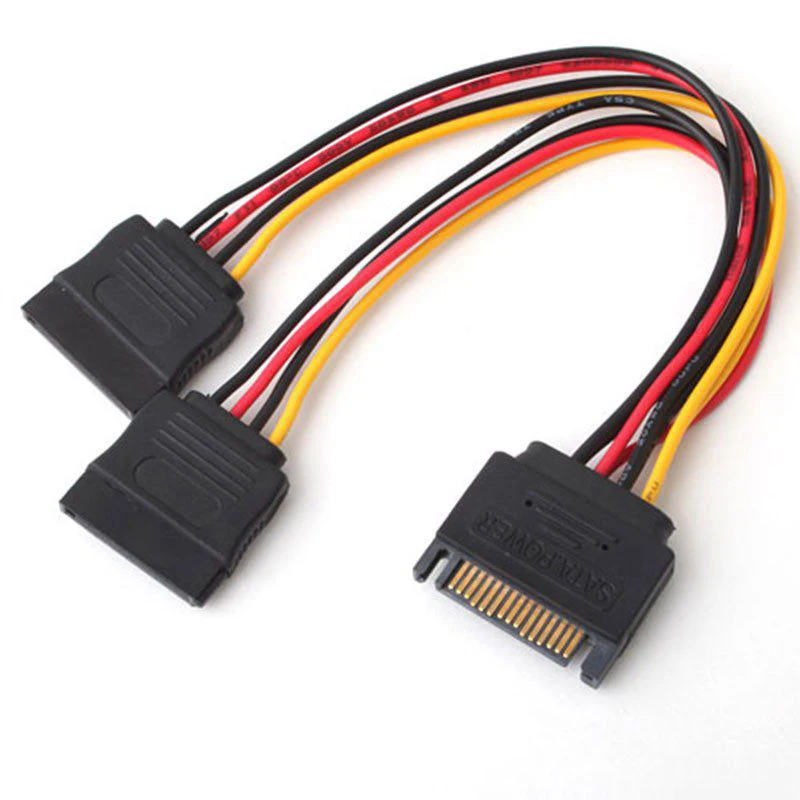 
15 Pin SATA Male To 2 Female Powr Extension Cable 20cm PCI-E SATA Power Supply Cable for BTC Miner Mining 