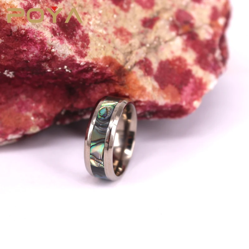 POYA Jewelry Dannyshi Tungsten Carbide Ring 8mm Engagement Ring with Abalone Shell Inlay