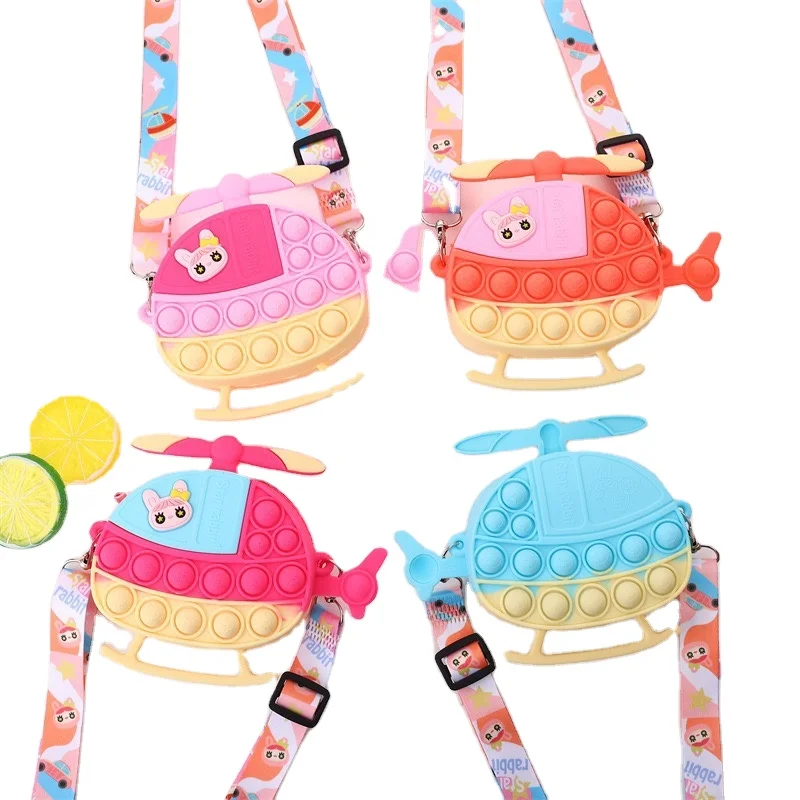 silicone Cute Copter Pop Itting LED Light Purse Fidget toys Pop Fidget Bag For Kids