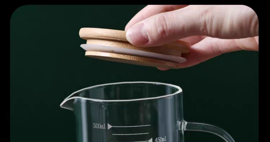 Безопасный для микроволновой печи прозрачный высокоборосиликатный мерный кувшин стеклянный мерный стакан с бамбуковой крышкой