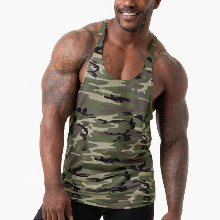 High Quality Custom Camouflage Stringer Racerback Breathable Fitness Muscle Tank Top