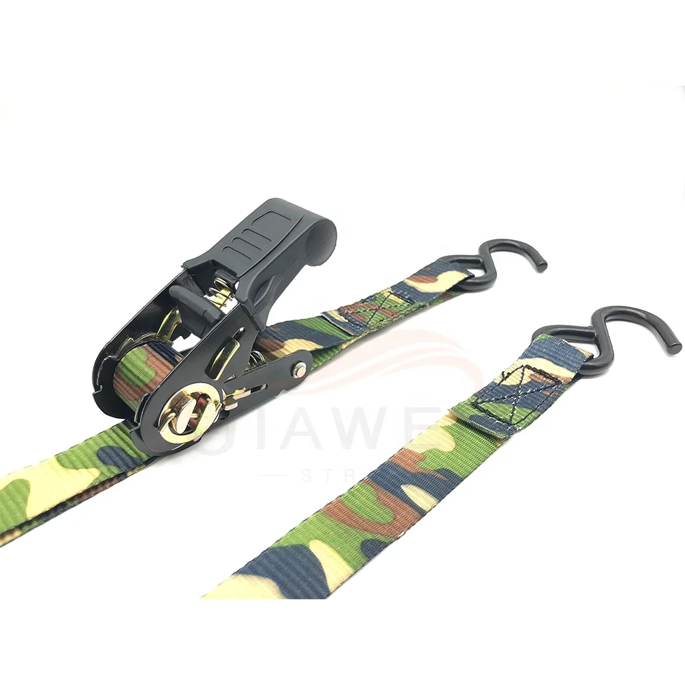 camo ratchet tie Down Straps with S-hook Small Camo Ratchet Strap Cargo Lashing Strap Rustproof Kayak 25mm/1inch