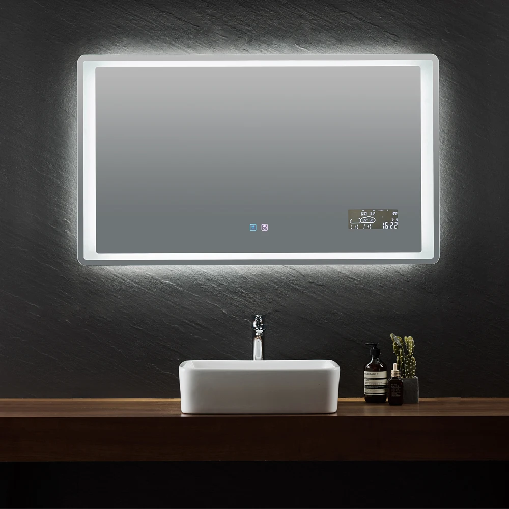 Wooden Framed Rectangular Design Wall Mounted Bathroom LED Mirrors