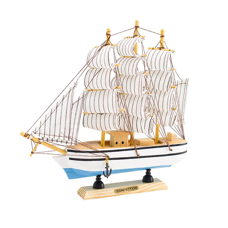 Mediterranean 24CM Sailing Boat Model Smooth Sailing Sea Wind Table Top Crafts Decoration Home Art Sign Tray Gift Box Included