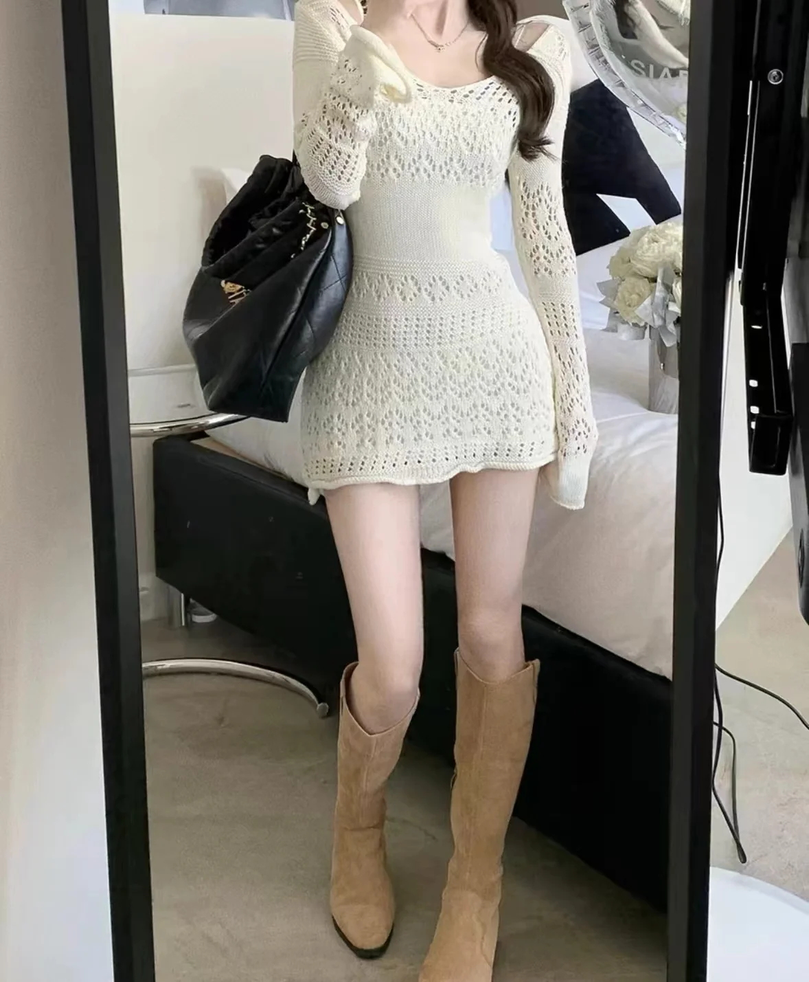 Modern cheongsam chinese traditional clothing autumn winter retro ruffled striped knit dresses women long sleeve