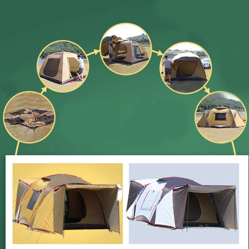 Outdoor Use Glamping 5-6 Persons Double Layer Big Capacity Awning Instant Car Camping Tent with 1 Bedroom and 2 Living Rooms