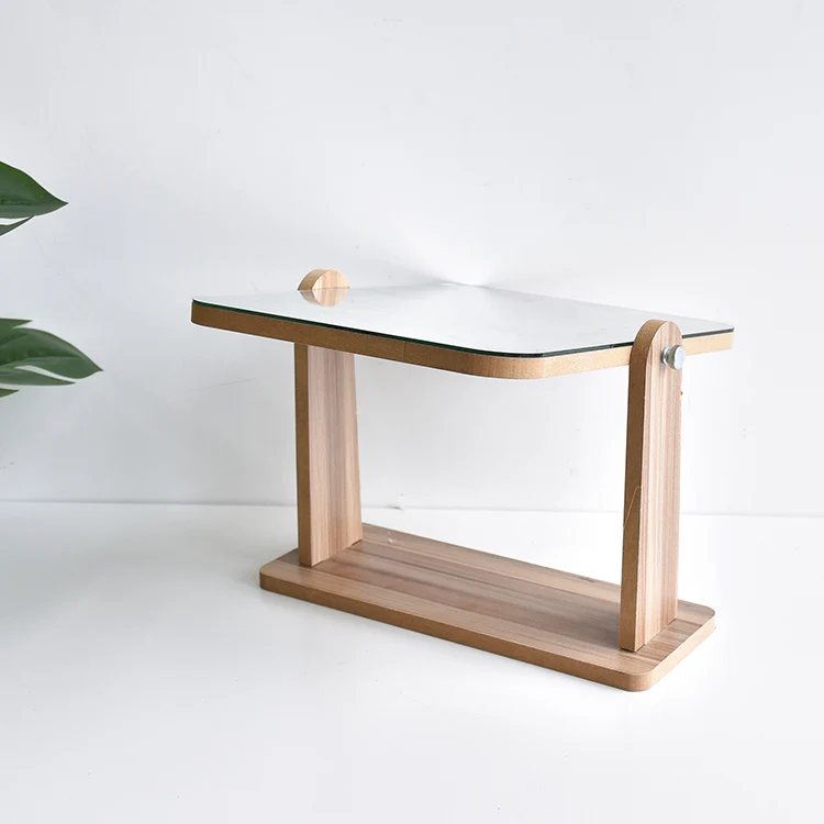Wood Stand Rotatable Tabletop Makeup Mirror Rectangular Decorative Table Mirror Small Makeup Mirror