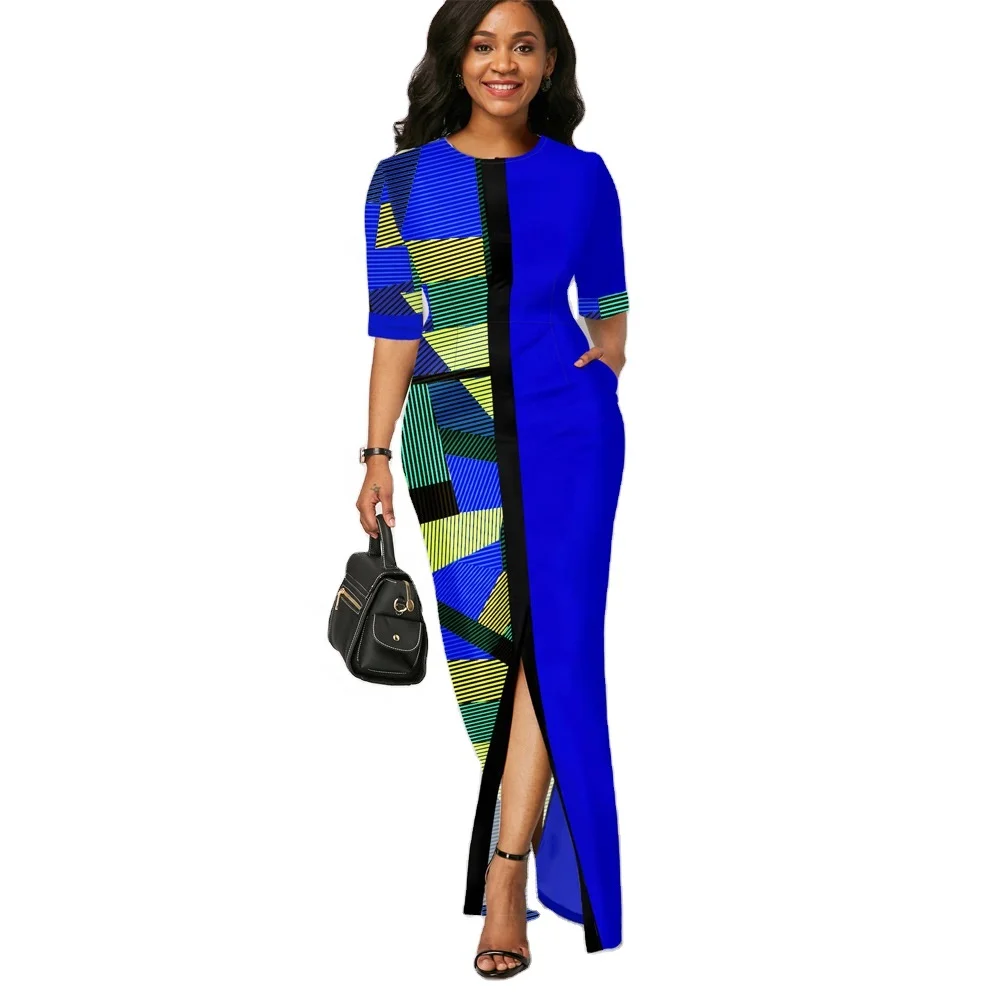 
African clothes summer slip dress with african print party yellow dress O-neck African dresses2021 