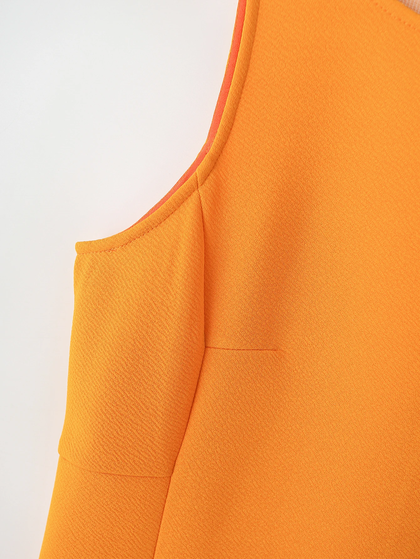 Crew neck orange color sleeveless back zipper fly casual fashion mini dress for women