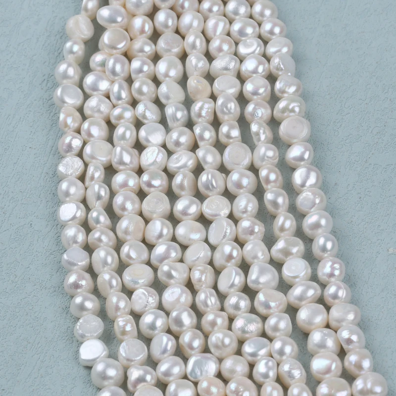 7-8mm Side Hole White Color Natural Real Loose Beads Fresh Water Baroque Pearl Strand for jewelry making
