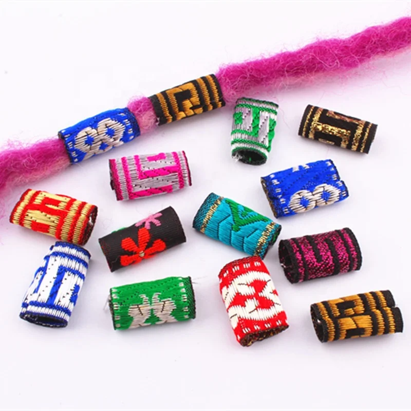 Ruyan African Women Girl Dreadlock Beads Hair Braid Dread Fabric Colorful Braid Cuff Cloth Braiding Hair Accessories