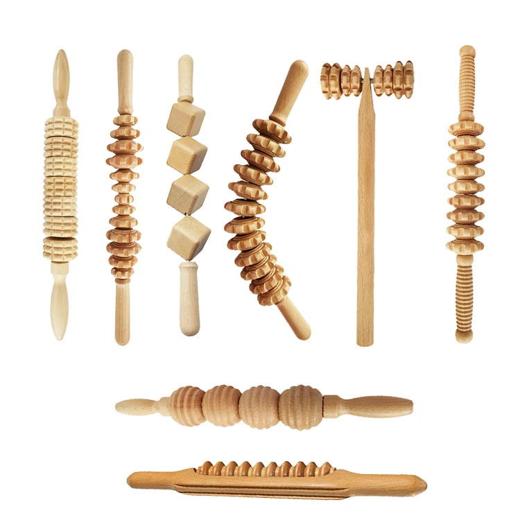 Handheld Wood Therapy Massage Tool Kit Anti Cellulite Massage Wooden Therapy Set