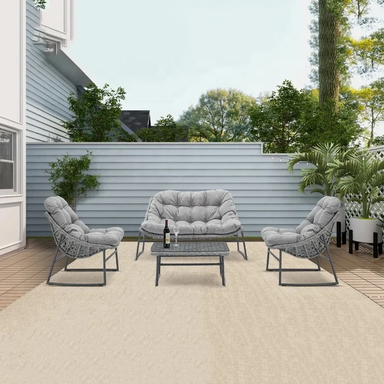 Factory Price  Casual  Rattan Wicker Aluminum Frame Garden Sofa  Chair Table Set Outdoor Sofa Set