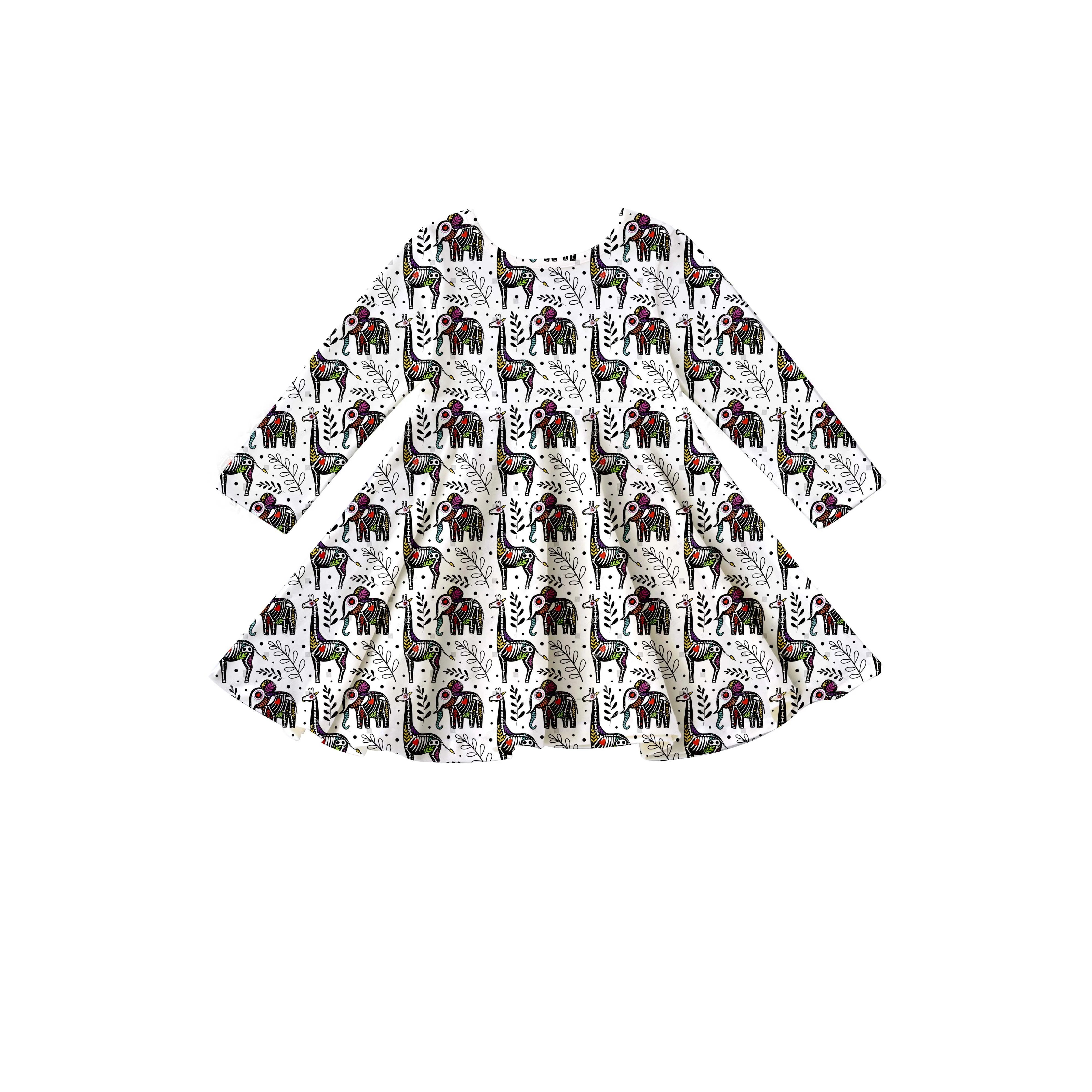 Girlymax 2022 Halloween Pumpkin trick or treats Long Sleeve A-LIne Twirl Knee Length Baby Girls Dresses Kids Clothing