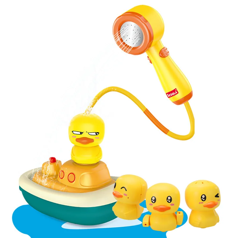Hot sale plastic shower electric one-click spray water swimming bath toys three ducks