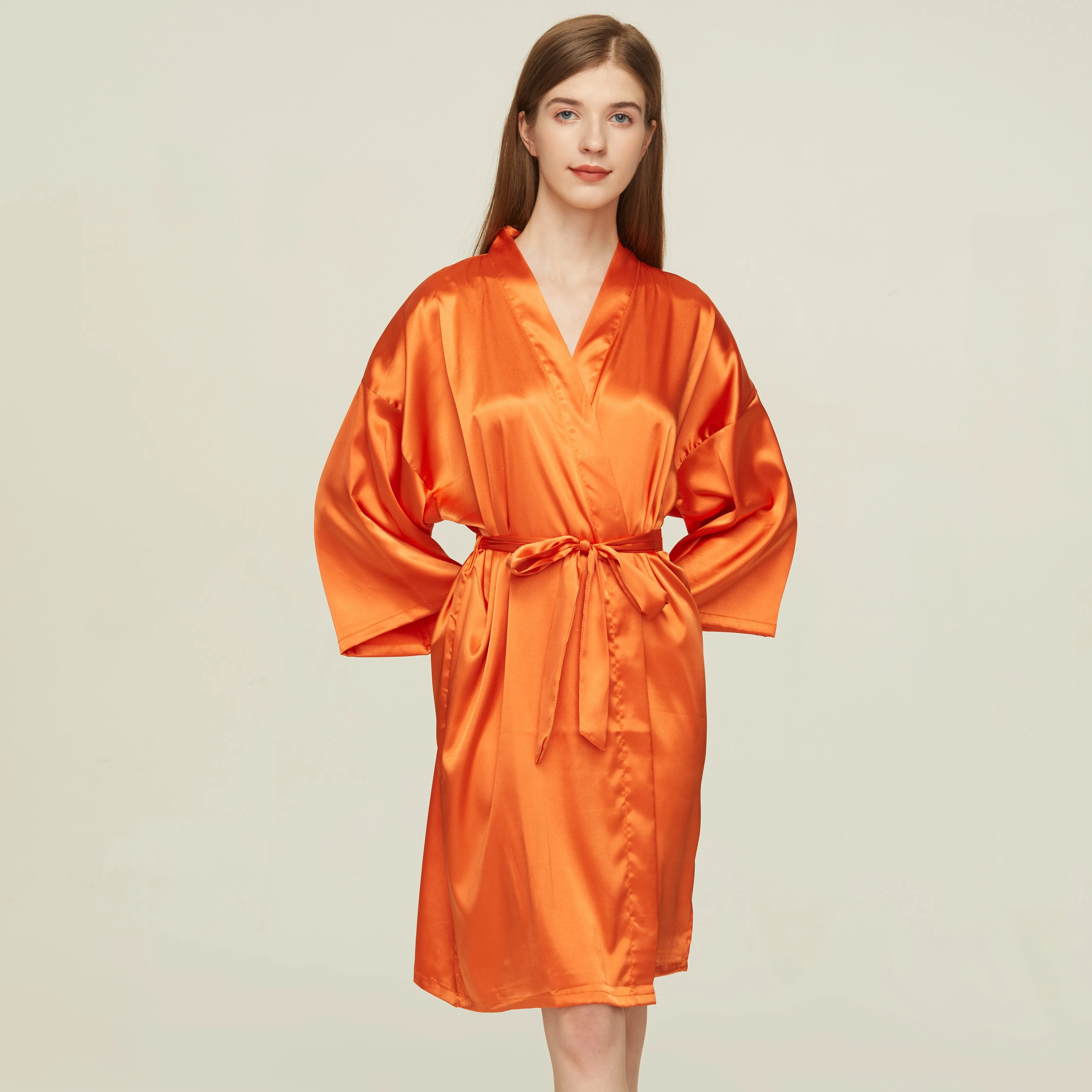 
Satin Solid Robe Orange Silk Robes for Ladies women satin low price high quality wedding 6010 