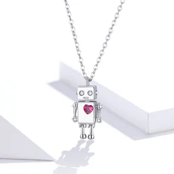 LEICARE S925 Robot Dangle Pendant Necklace for Women Sterling Silver Jewellery Plated Platinum with Zircon