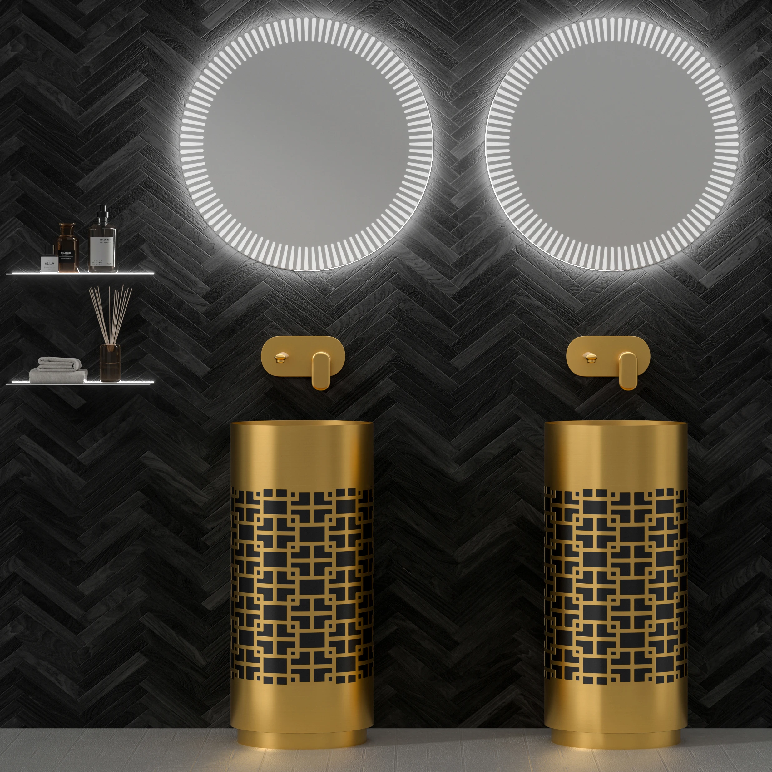 Brushed 304 Stainless Steel New Design Neo Chinese Style Black Gold Pedestal Sink Good Quality Floor Mounted Basin For Bathroom