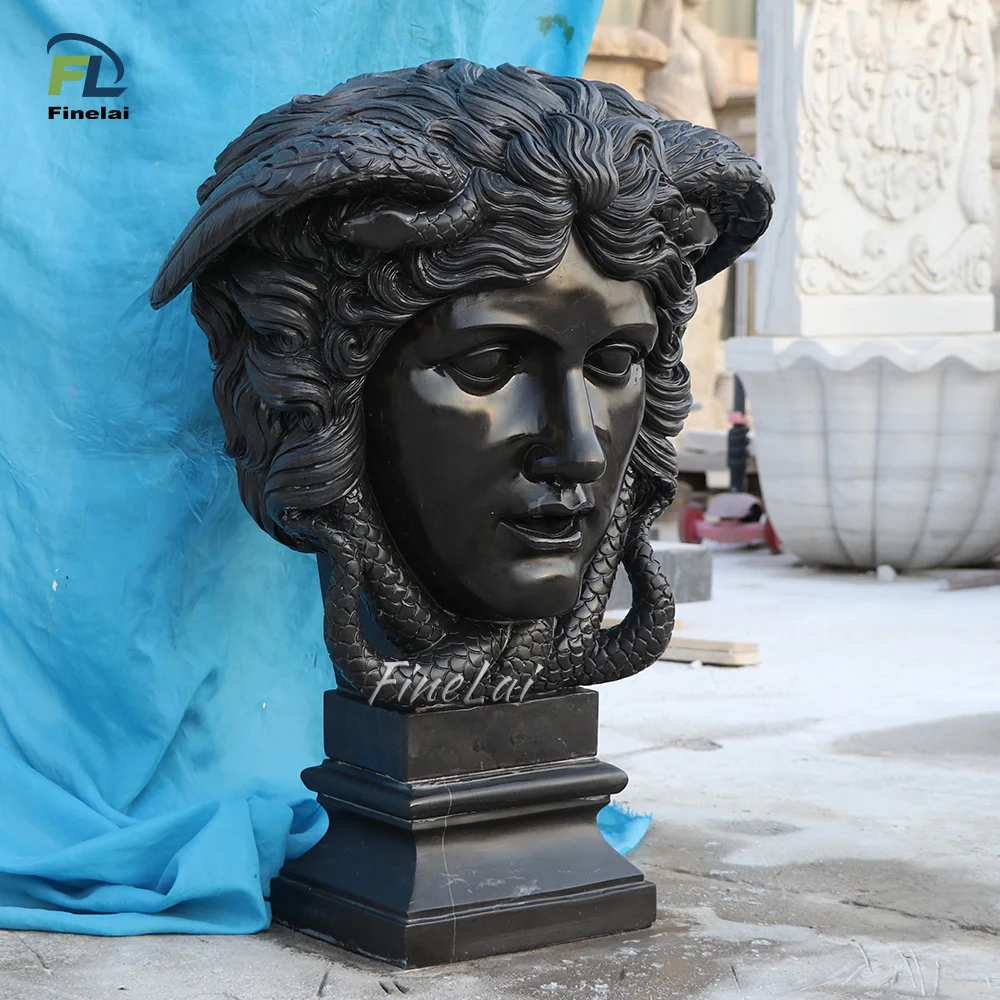 Finelai Famous Classic Hand Carved Natural Stone Carved medusa head bust statue sculpture for decor home