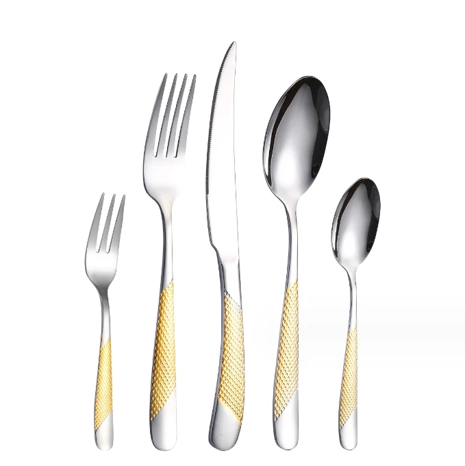 Wholesale Grade Cutlery Set Reusable Food Grade Stainless Steel Knife Fork Spoon Tableware Set