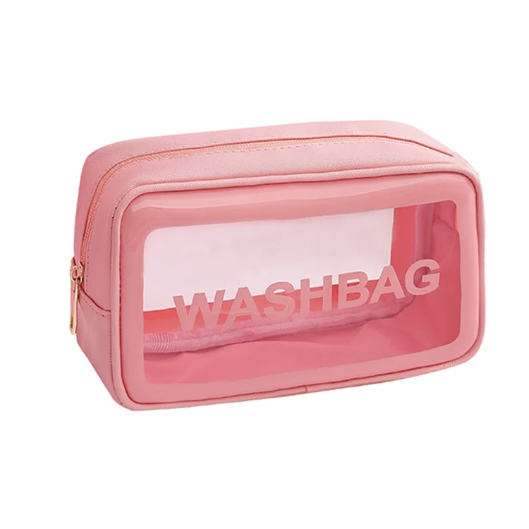 
Wholesale Custom Logo Waterproof PU Zipper Pouch Beauty Wash Bag Pink Small PVC Clear Transparent Travel Makeup Cosmetic Bag 