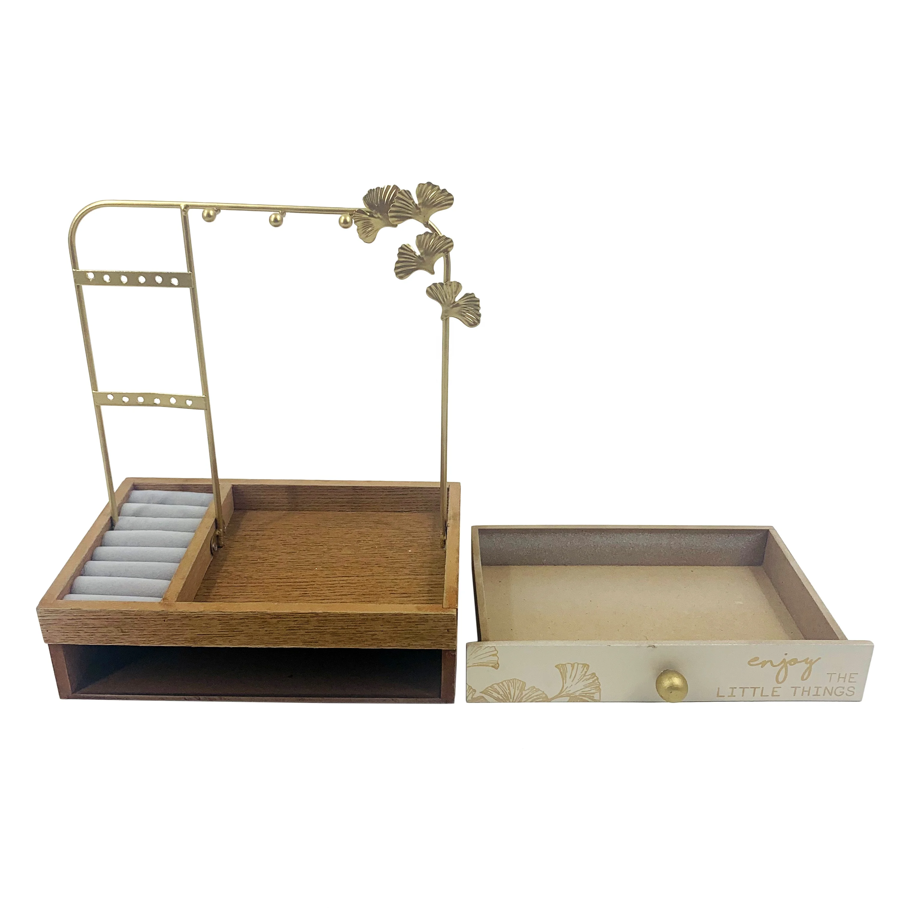 Elegant Jewelry Metal Organizer Flower Necklaces Bracelets Earrings Display Stand Rack Holder With Small Drawer