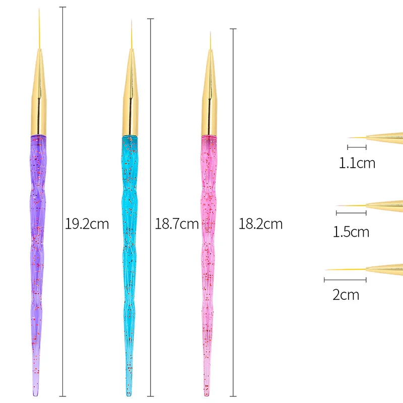 Destly High quality 3pcs/set nail liner brush painting flower manicure drawing tools private label acrylic liner nail brush