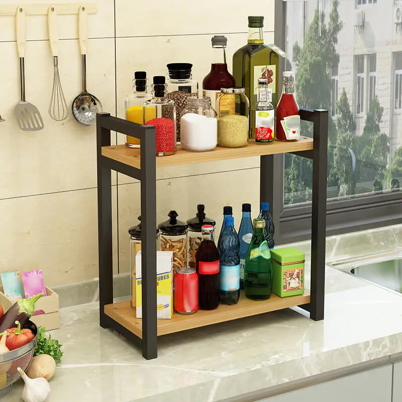 
Hot Sale 2 Layer Microwave Oven Wooden Shelf Spice Shelves Kitchen Storage Rack 