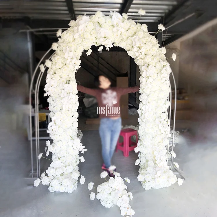 MSFAME Factory White Color Rose Wedding Arch Flowers Customized For Wedding Table Floral